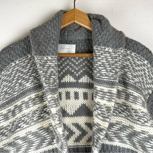 Lucky Brand Fair Isle Open Front Long Sweater Cardigan - Picture 2 of 7